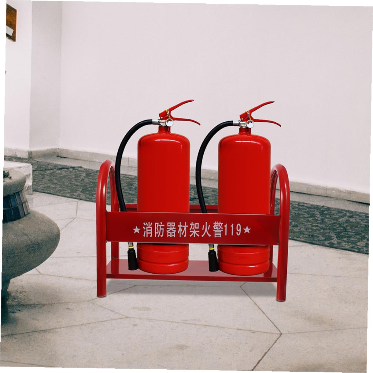 Soporte de Hierro para Extintor de Polvo Rojo de 4 Kg Base Reforzada para 2 Extintores de 2-4 Kg Soporte de Suelo Estable para Almacenamiento Organizado y Seguridad contra