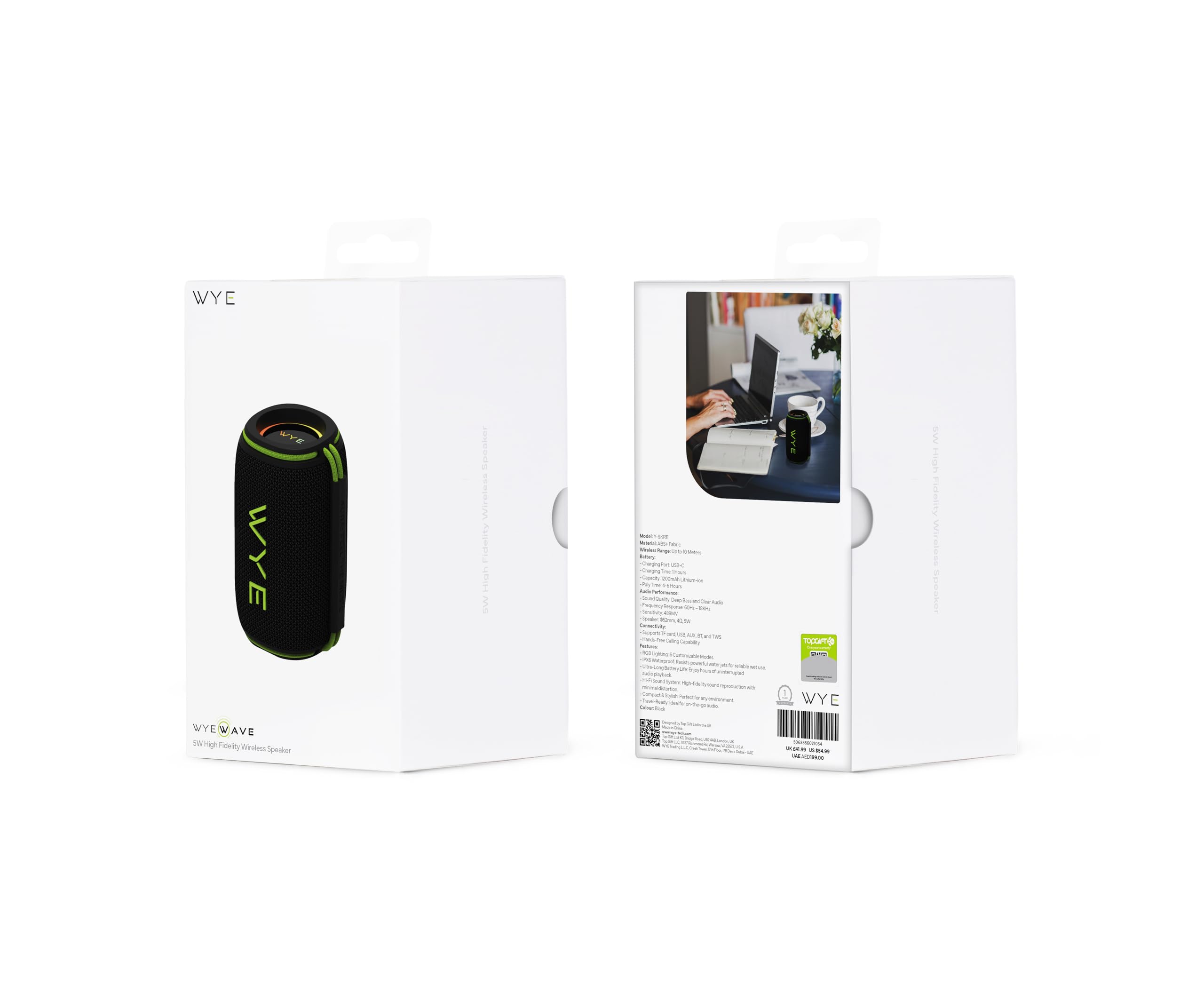 WYE Altoparlante Bluetooth ad alta fedeltà da 5 W con bassi profondi e ricarica USB-C, altoparlante wireless portatile con suono stereo compatto per casa, viaggi, ascolto all'aperto e uso quotidiano