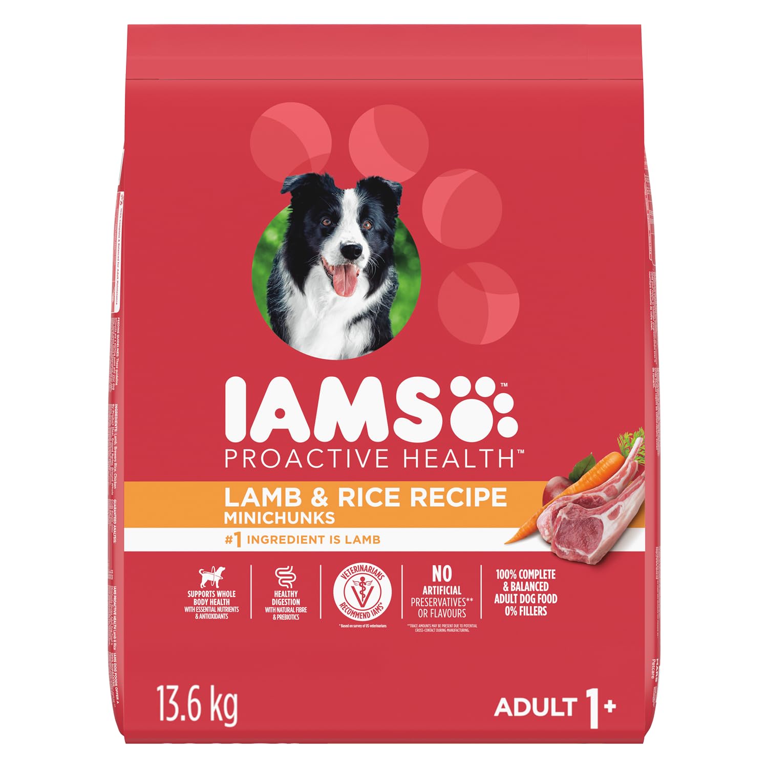 IAMS Proactive Health Minichunks Dry Dog Food – Crunchy Kibble For Adult Dogs – Lamb & Rice Recipe – 13.6KG (30LB) Bag image 3