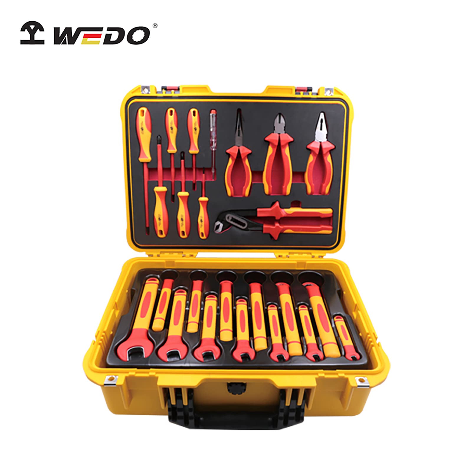 WEDO Set di utensili isolati 46 pezzi, cacciavite Giravite a croce, cacciavite a taglio, pinze a becco ago, pinze per pompa dell'acqua, pinze diagonali, chiave aperta, chiave a T, VDE 1000V