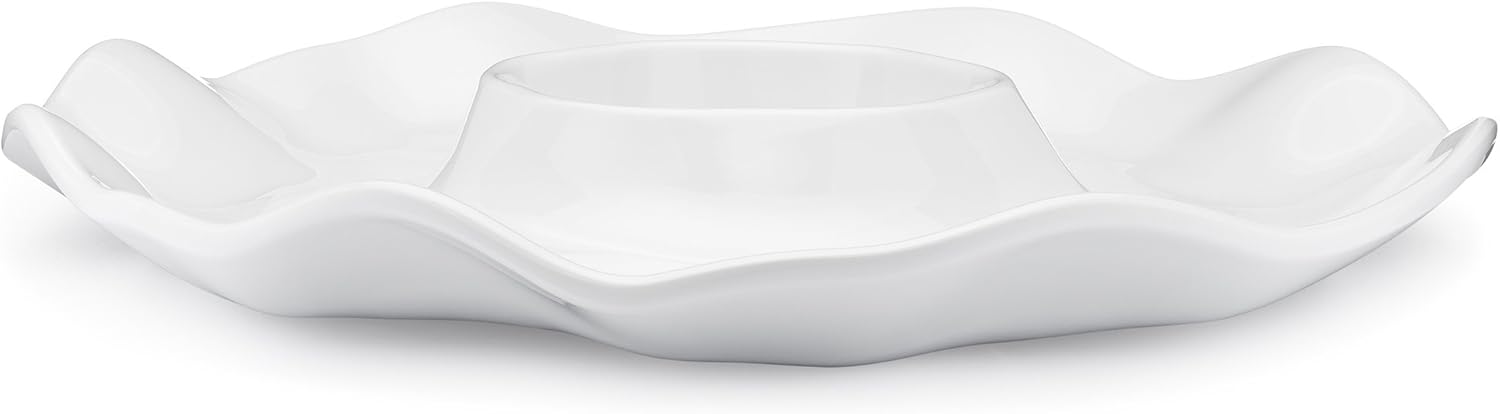 Q Squared Ruffle BPA-Free Melamine Chip & Dip Platter, 16-Inches, Luxe White