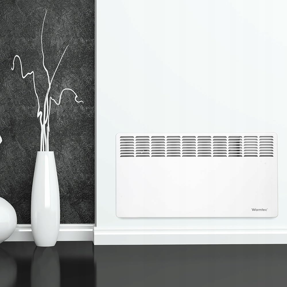 WARMTEC Convector Radiador Eléctrico 2500 W | Calefactor con control WiFi, pantalla LCD y clase de protección IP24 | Radiador Bajo Consumo de pie o de pared | Blanco