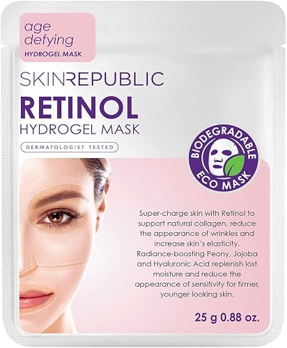 Skin Republic Retinol Hydrogel Face Mask Clinically Proven to Reduce Wrinkle Size By 10% After One Use. Made in Korea, packaging may vary