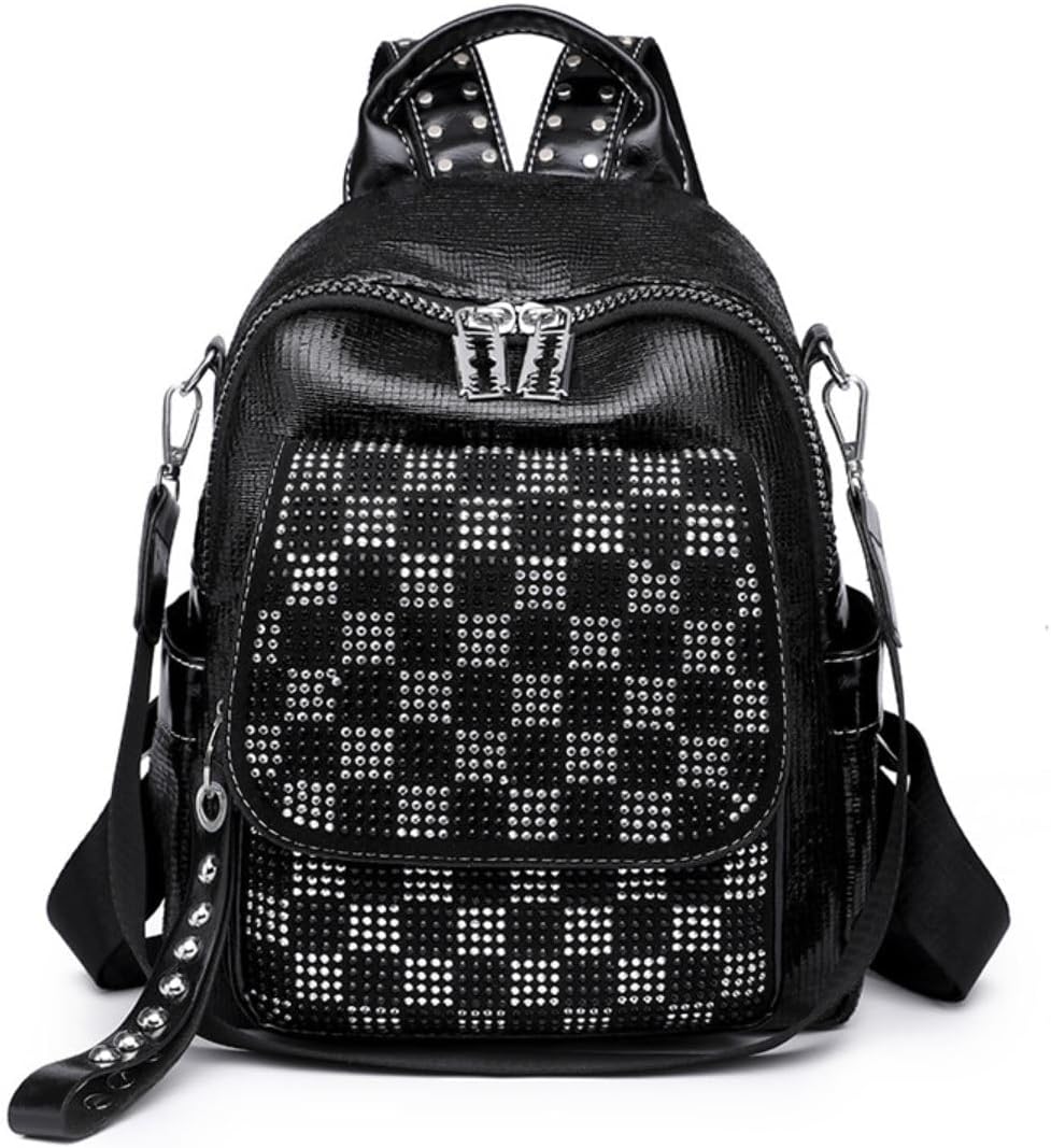 Ro Rox Checkerboard Backpack Argyle Rhinestone Studded Faux Leather Razor Zipper
