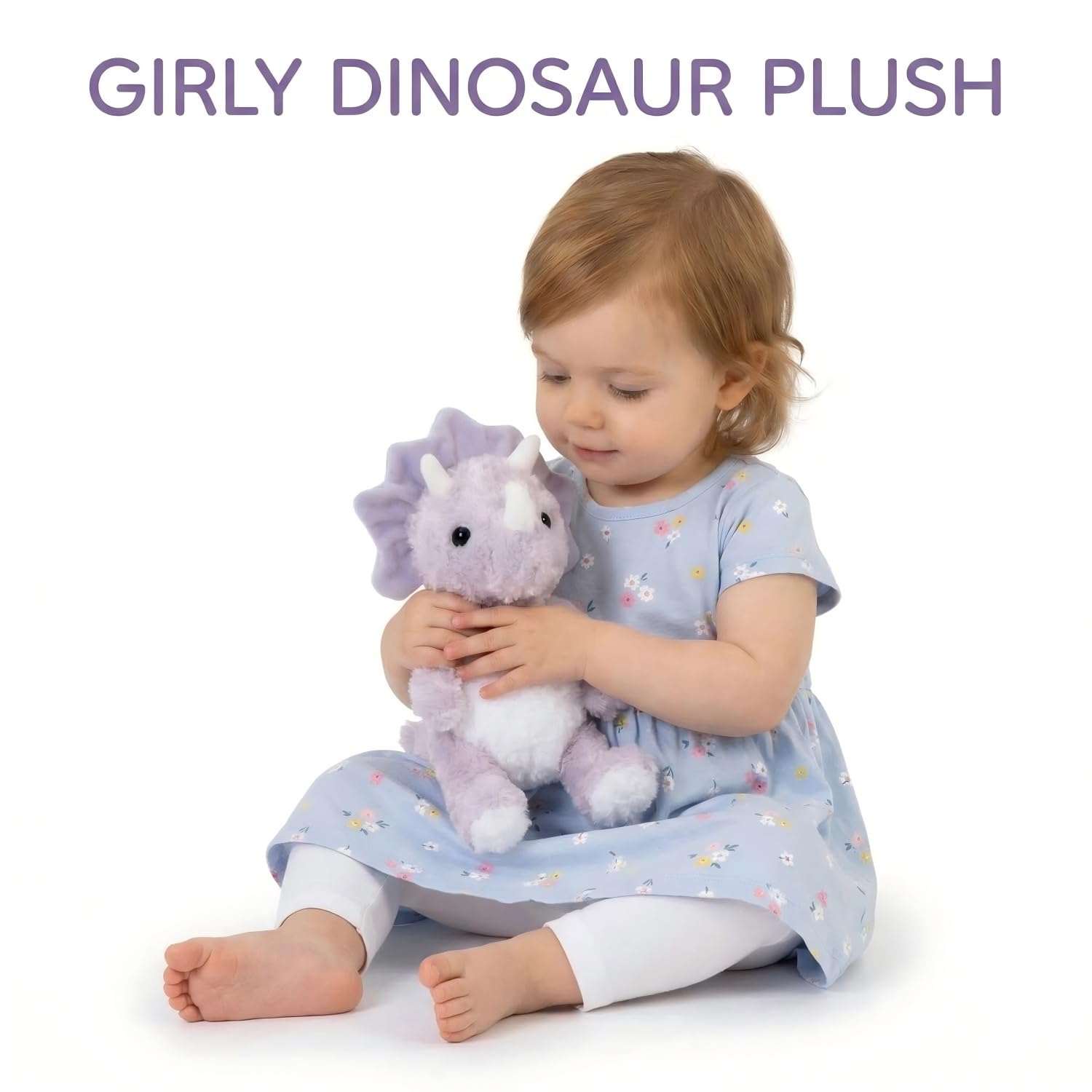 Animales de peluche de dinosaurio púrpura para niñas - 9' de suave triceratops lavanda de peluche, dino seguro para bebés con ojos bordados, compañero de dormir para niños pequeños, regalos de