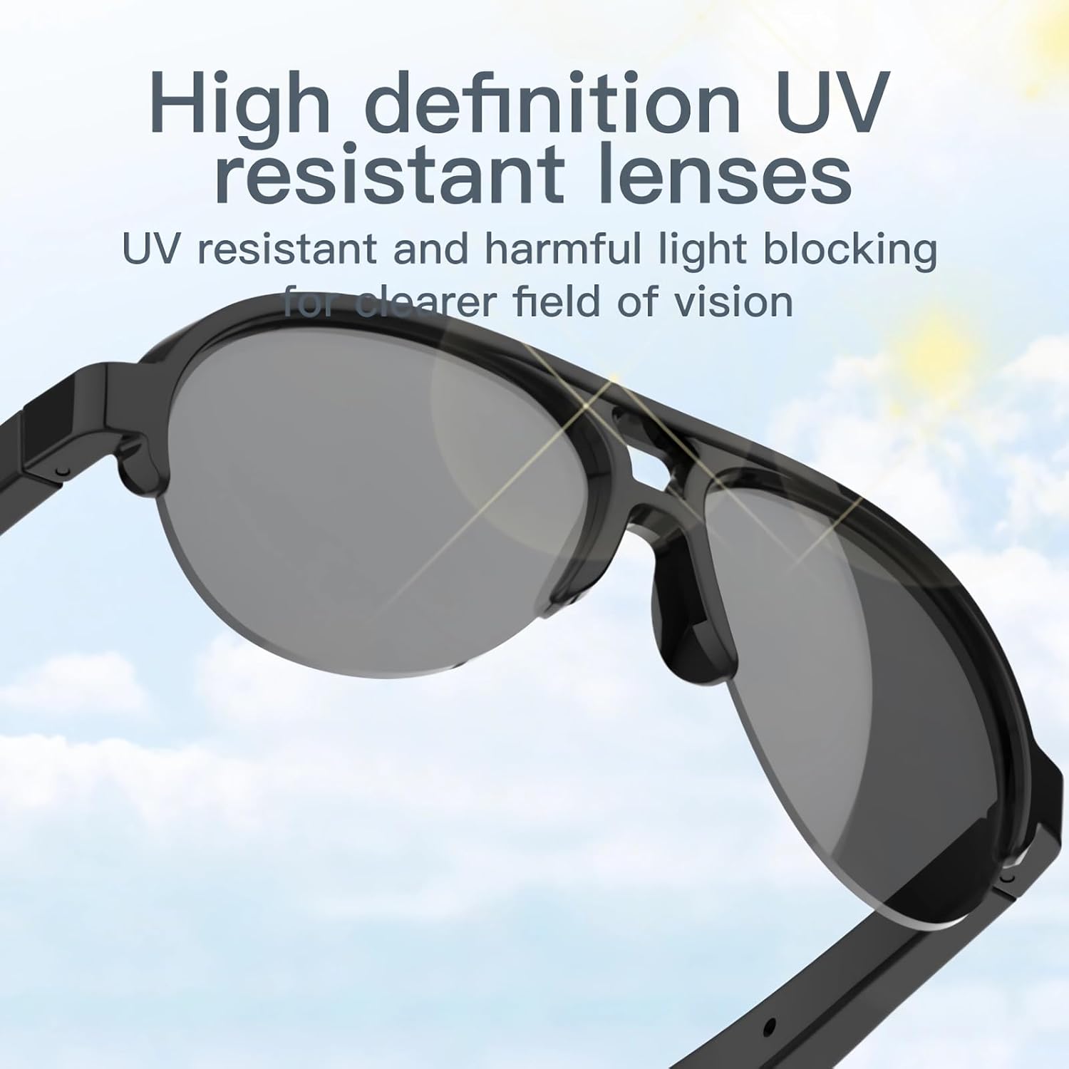 Smart glasses with sun rays indicating UV protection