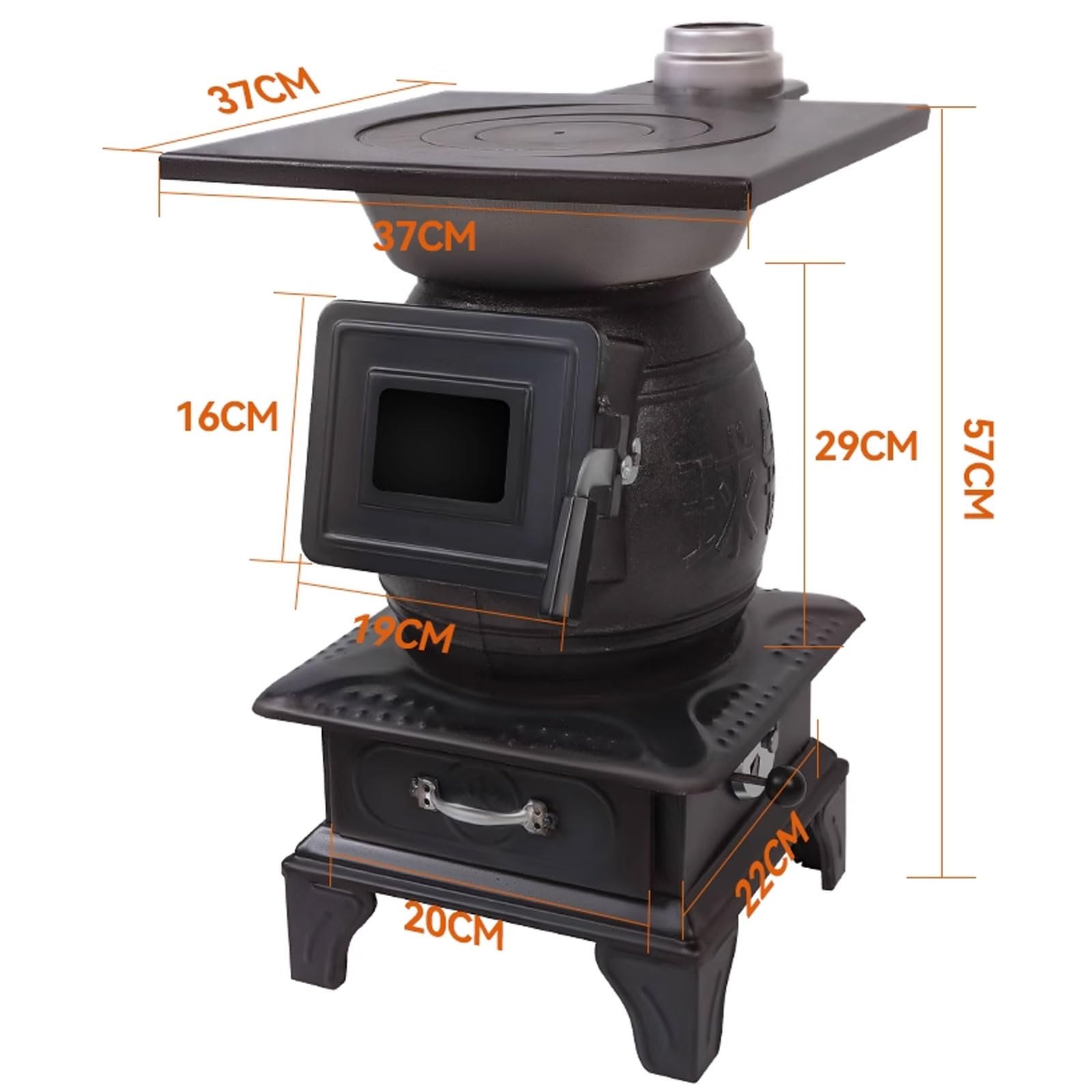 Stufa A Legna Braciere Da Esterno Stufa A Pellet Piccola Rivestimento Interno in Ghisa Include Spatola, Pinza, Gancio E Canna Fumaria Da 100 Cm Fornello Multiuso