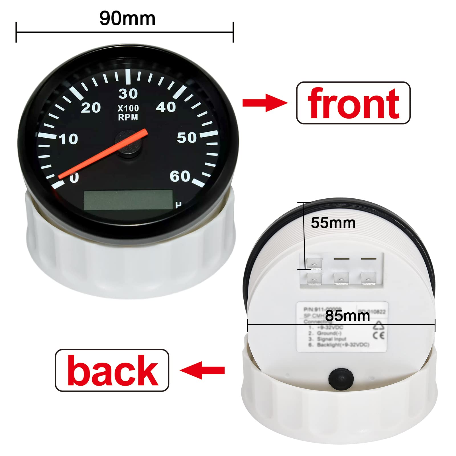 Amazon.co.jp: JINGERL ユニバーサル85mmボートタコメーターマリン