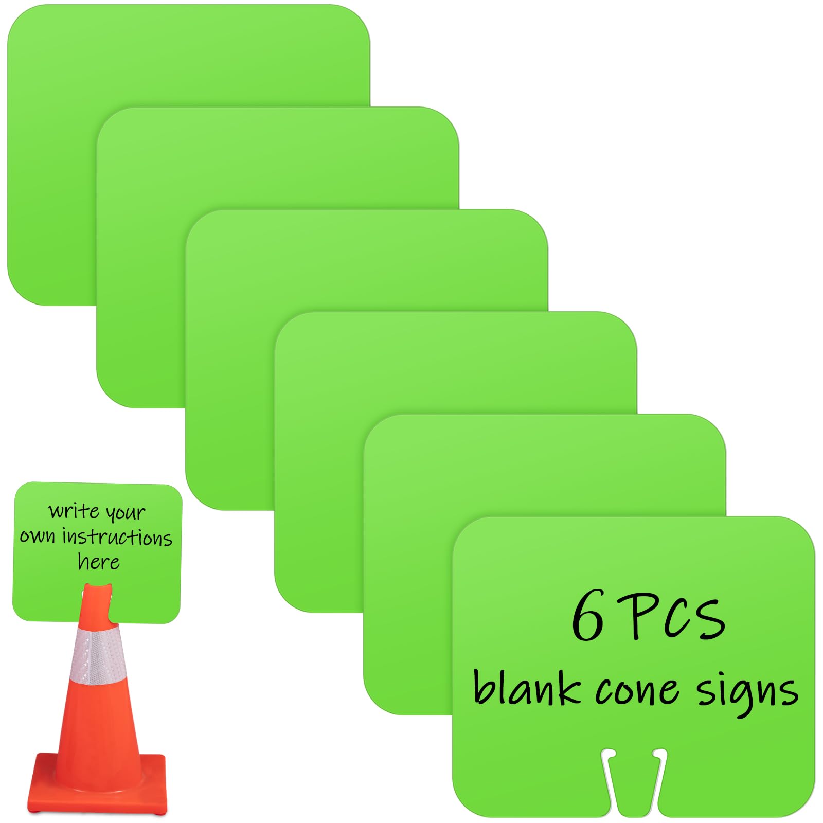 Geetery 6 Pcs Blank Traffic Cone Signs, 10.4" x 12.6" PVC Boards,Green | Fits Traffic Cones, Write-on Surface, DIY Custom Warning Signs for Traffic
