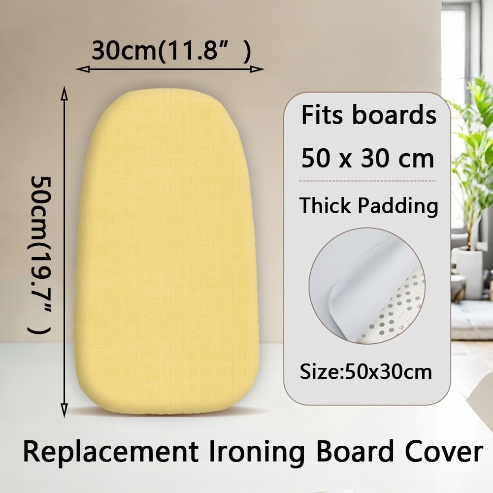 Mini funda para tabla de planchar y almohadilla extra gruesa para tablas de planchar de mesa pequeña, resistente al calor, cordón elástico amarillo (50 x 30 cm) protección