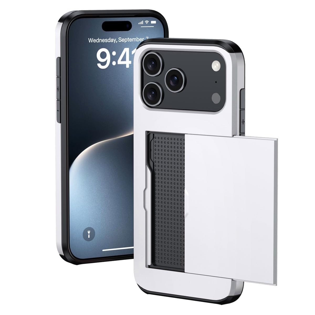 Coque iPhone 15 Pro Max argent rigide pour protéger et cacher sa carte - 8