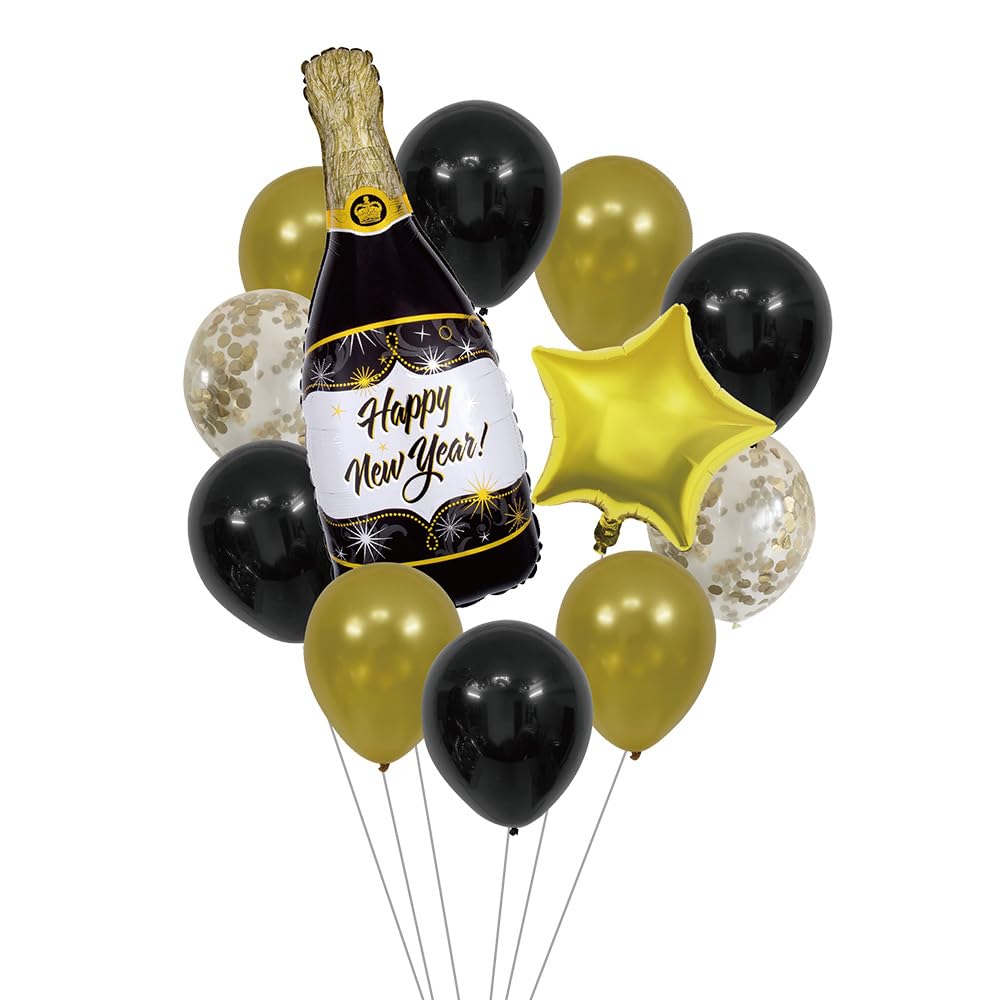 Boland 13476 Happy New Year Balloon Set, 2 Foil Balloons and 10 Latex Balloons with Accessories, Party Decoration for New Year's Eve