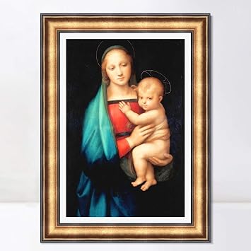 INVIN ART Framed Canvas Art Giclee Print The Madonna del Granduca by Raphael/Raffaello Sanzio Wall Art Living Room Home Office DecorationsEuropean Retro Golden Frame with Linen Liner,24"x32"