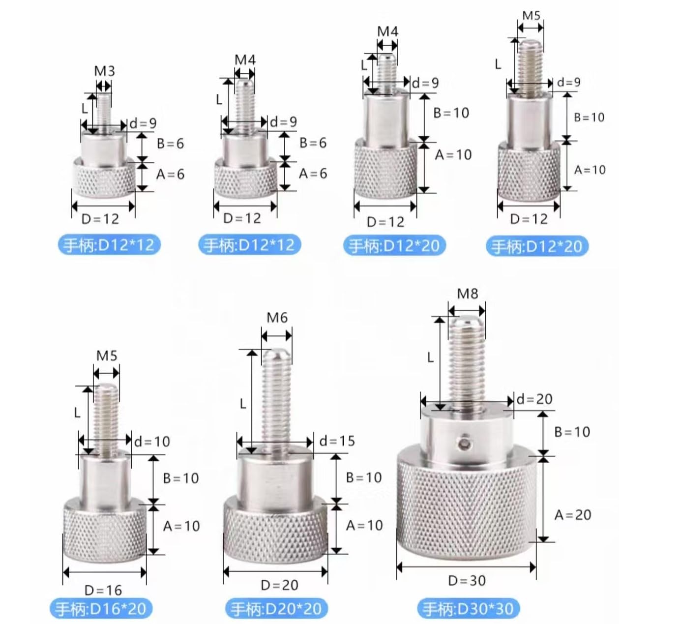 Hand Grip Knob Step Bolt Screws,4pcs M4*L-D20*20 Alloy Stainless Knurled Thumb Screw Hand Grip Knob Step Bolt Screws White, Corrosion-Resistance(M4*55 D20*20)