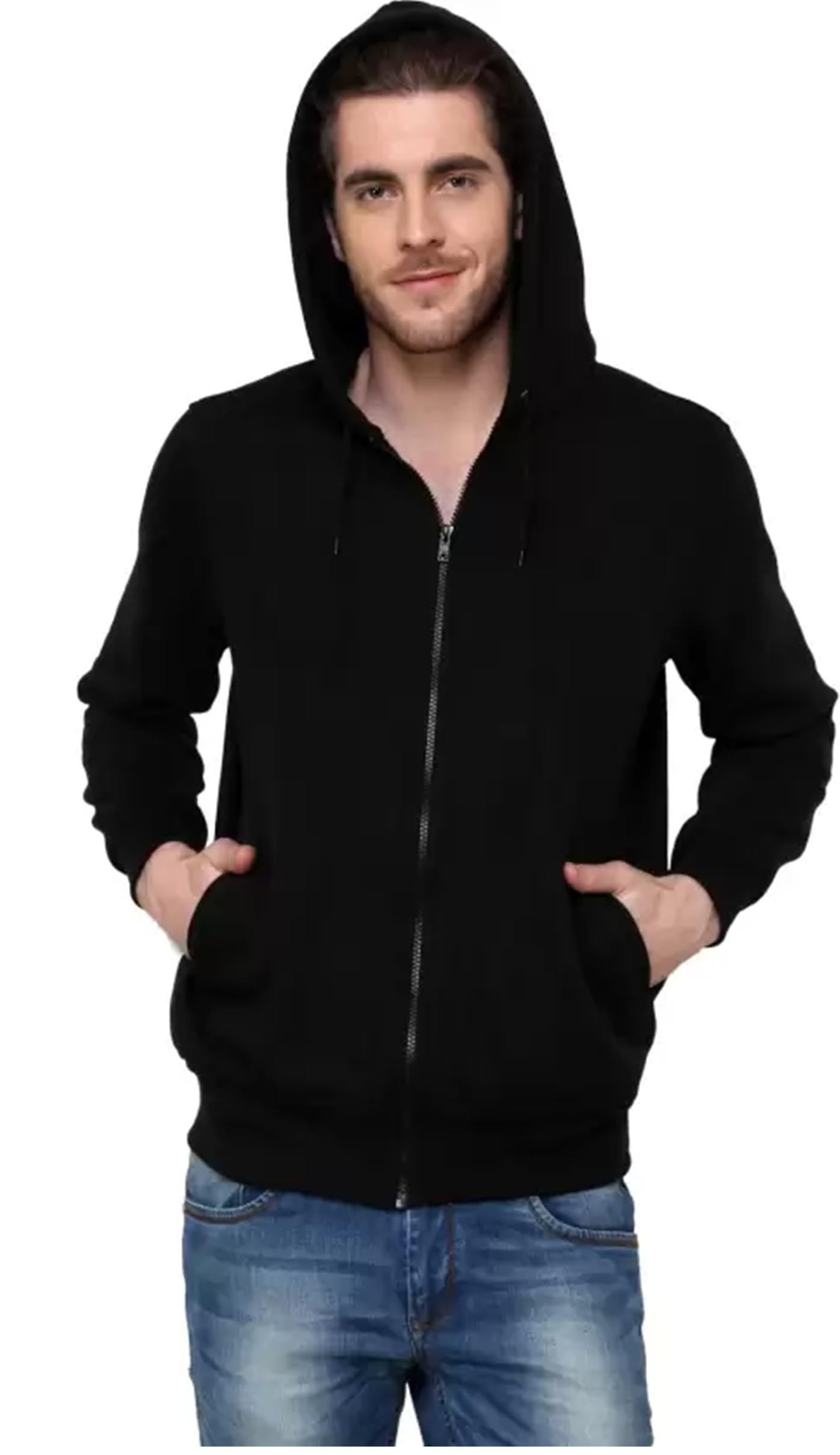 Men's Solid Zippered Hooded Cotton Fleece Jacket for Men' Sweatshirt-image-41