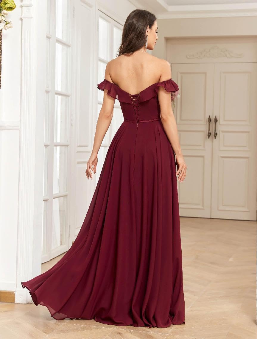 Women’s Chiffon Ruffles Prom Dresses Off The Shoulder Bridesmaid Dress A Line Sleeveless Wedding Guest Gowns - Image 5