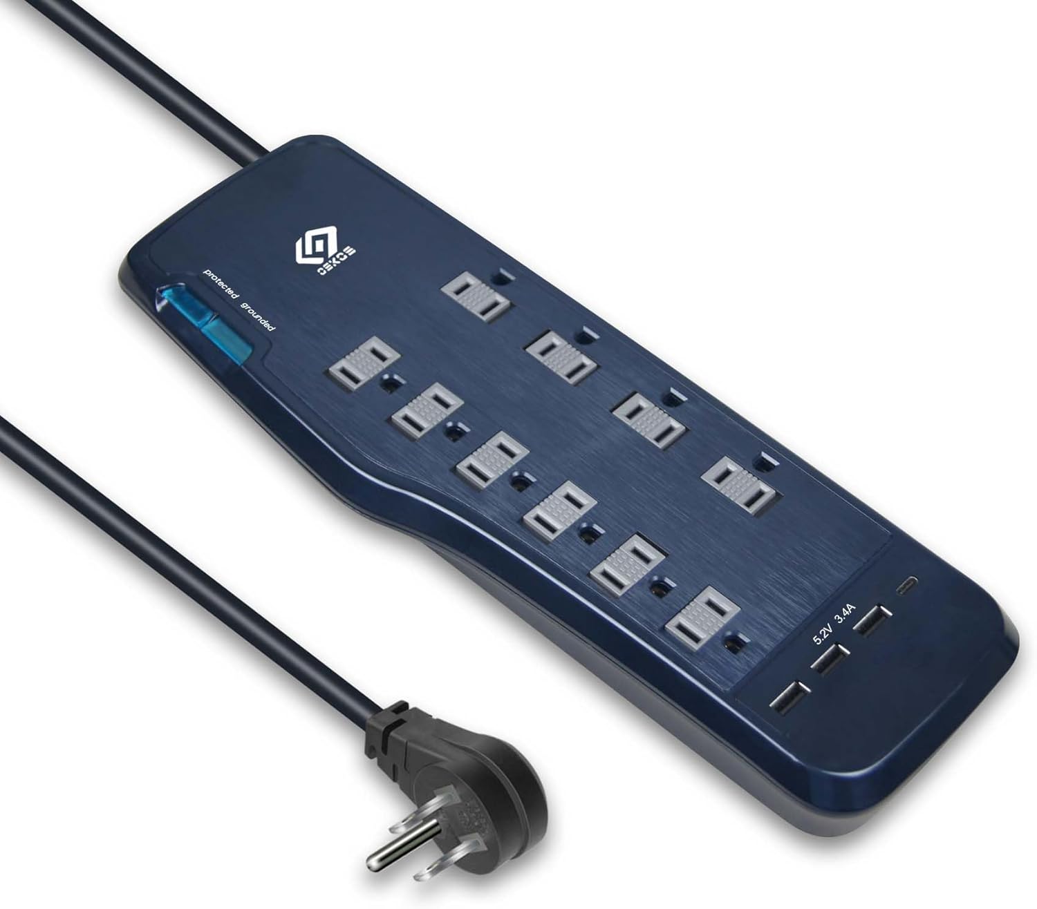 OSKOS Surge Protector Power Strip, 10 Outlets, Four USB 3.4A Ports (3A+1C), 6FT Extension Cord, 3540 Joules, 15A/1800W,Wall Mountable, UL Listed