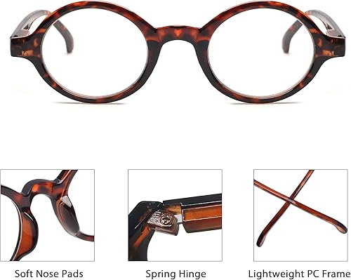 Miniatura 5 de JM Juego de 4 lentes de lectura redondos retro con bisagra de resorte para hombres y mujeres, gafas para lectura, paquete de 4, mezcla +1.0