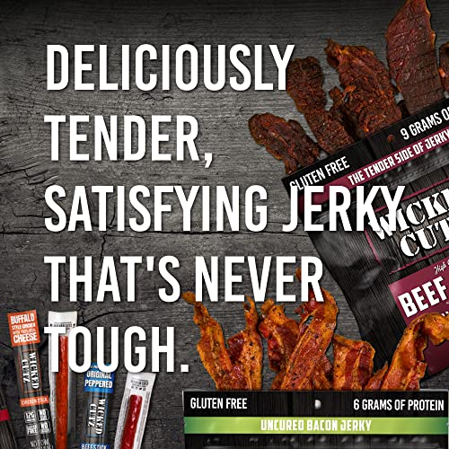 Image of Wicked Cutz BBQ Mesquite Beef Jerky, 21g Protein Per Bag, Tender & Easy to Chew Alternative to Beef Sticks, USA Made High Protein Carnivore Snacks (2 Bags)