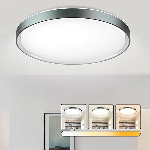 DLLT - Lámpara de techo redonda de cristal de 45 W, moderna lámpara LED regulable cerca del techo, lámpara de techo azul de 20 pulgadas para