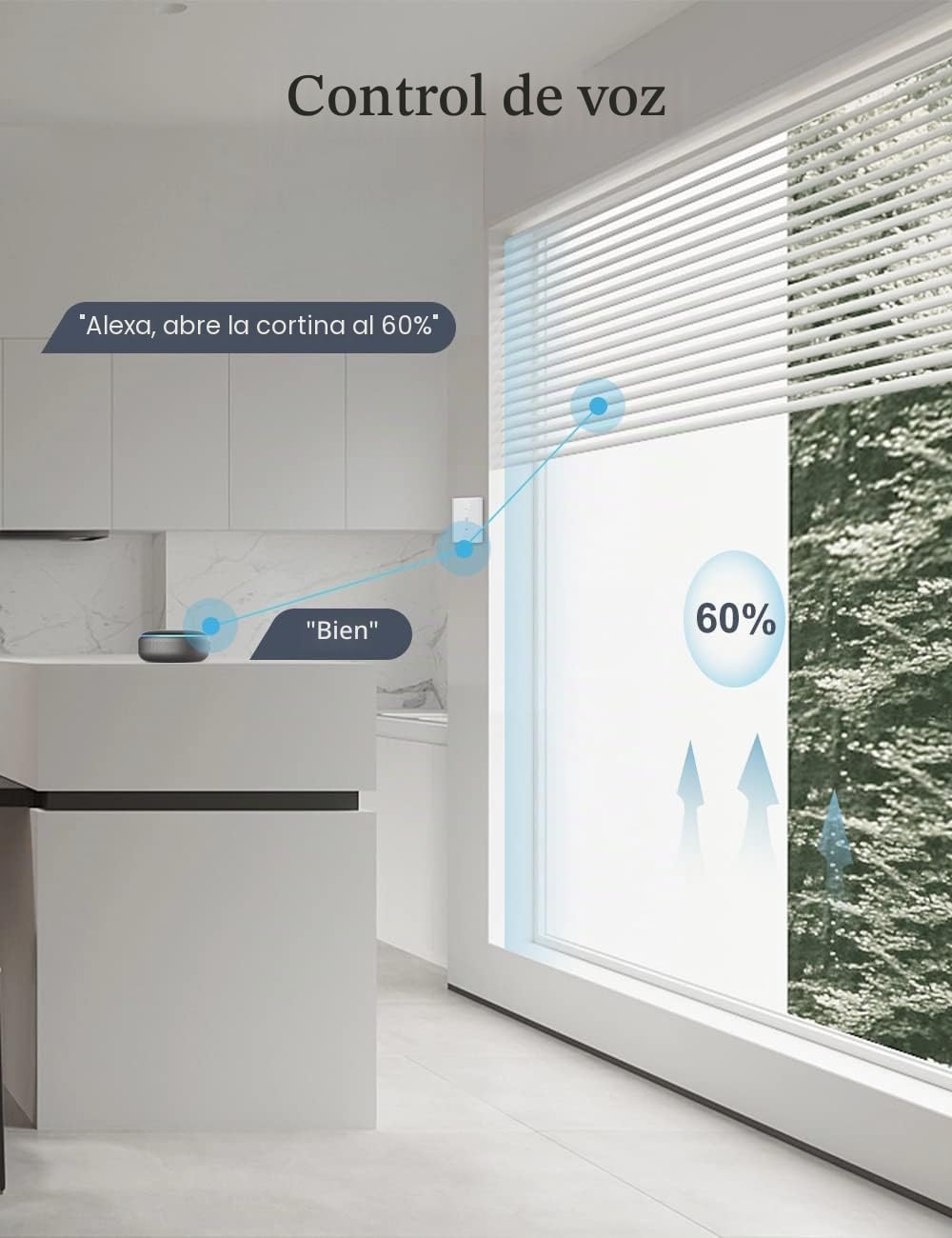 【6.1 Gen】Interruptor persiana WiFi Maxcio compatible con Alexa, Google Home, Interruptor Persiana con Control de Porcentaje, Temporizador y Control de Voz, Requiere Cable Neutro, 2.4G WiFi