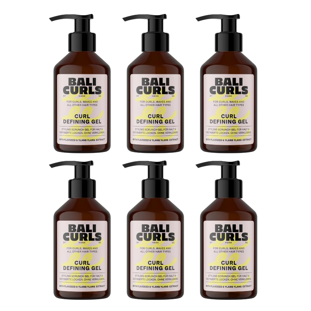 Bali Curls Curl Defining Gel 6 x 150 ml – Gel definidor de rizos con extracto de linaza y ylang-ylang – Gel vegano para rizos suaves y definidos – Cuidado de rizos para rizos naturales