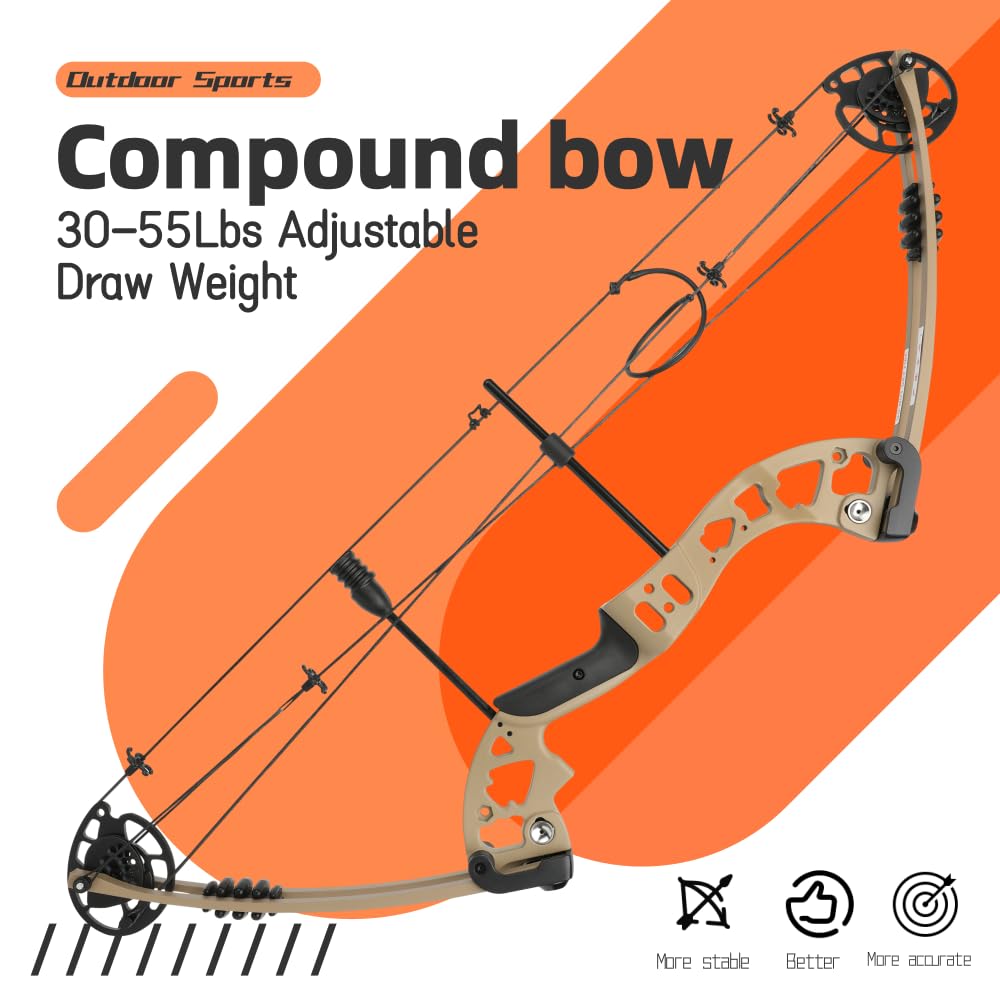 wolfman Compoundbogen Set mit Pfeilen 30–55 lbs,310 FPS Hochleistungsbogen für Erwachsene, Jagd & Angeln Bogenschießen