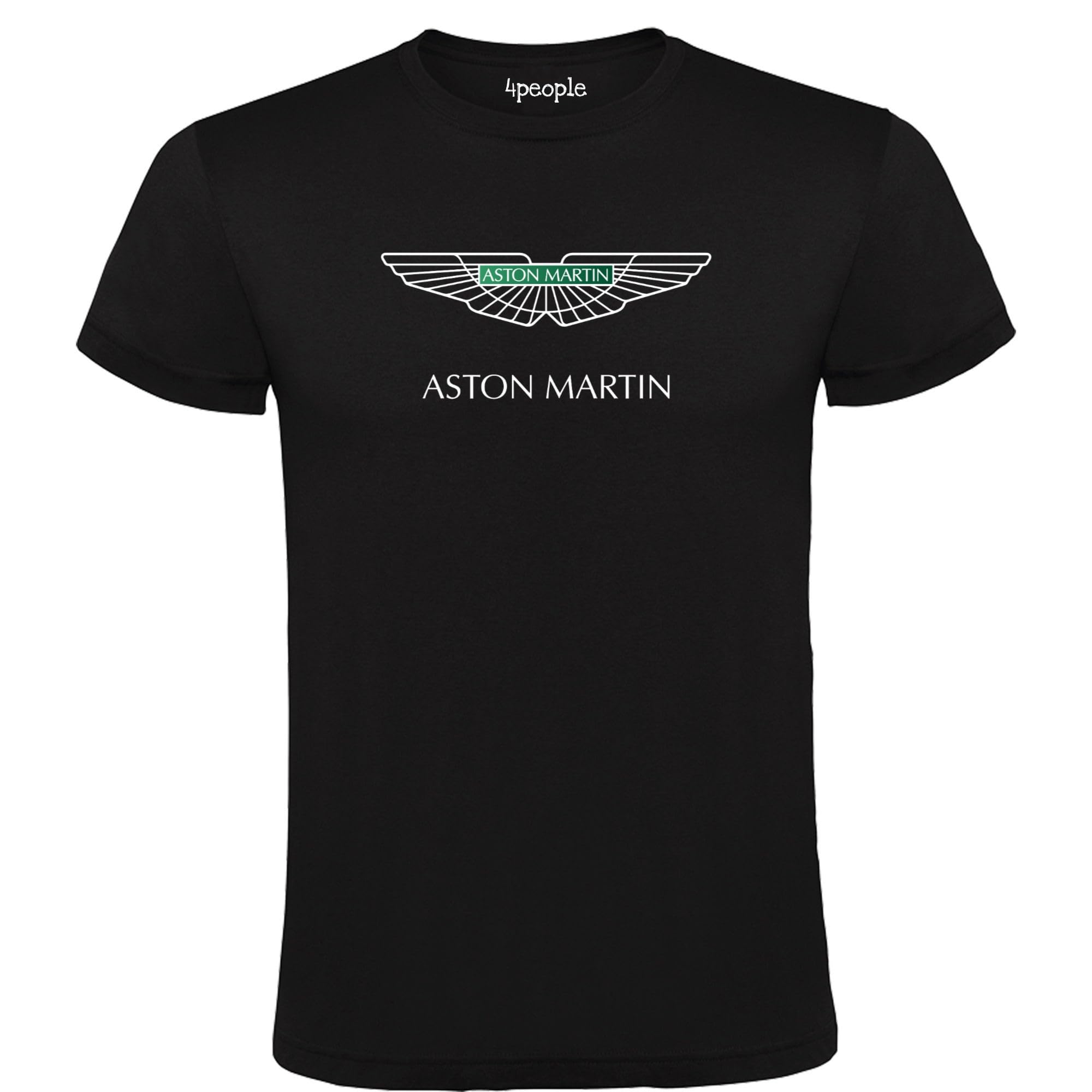 4people Camiseta Negra con Logo Aston Martin Hombre 100% Algodón Tallas S M L XL XXL