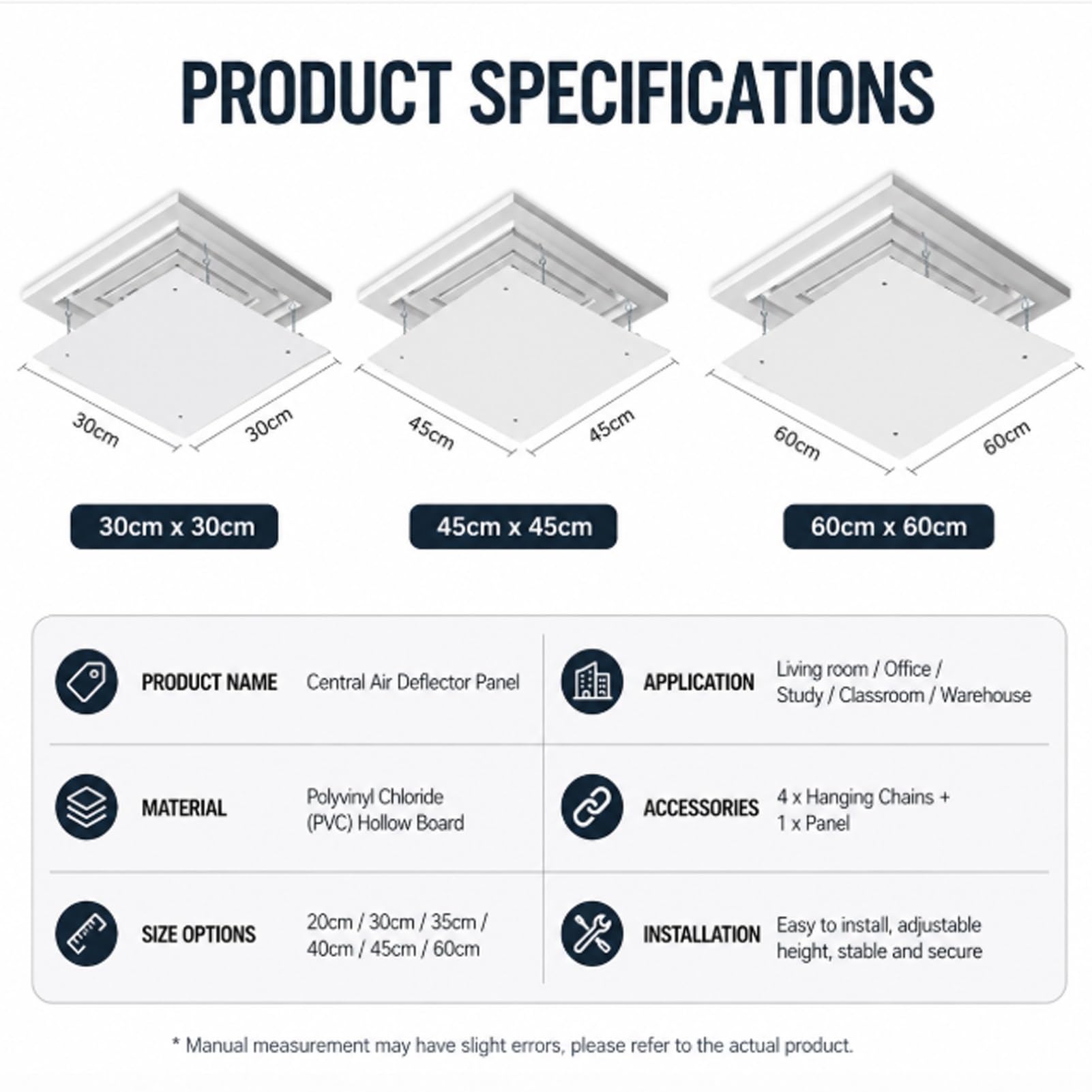Deflettore d'aria quadrato a soffitto in PVC