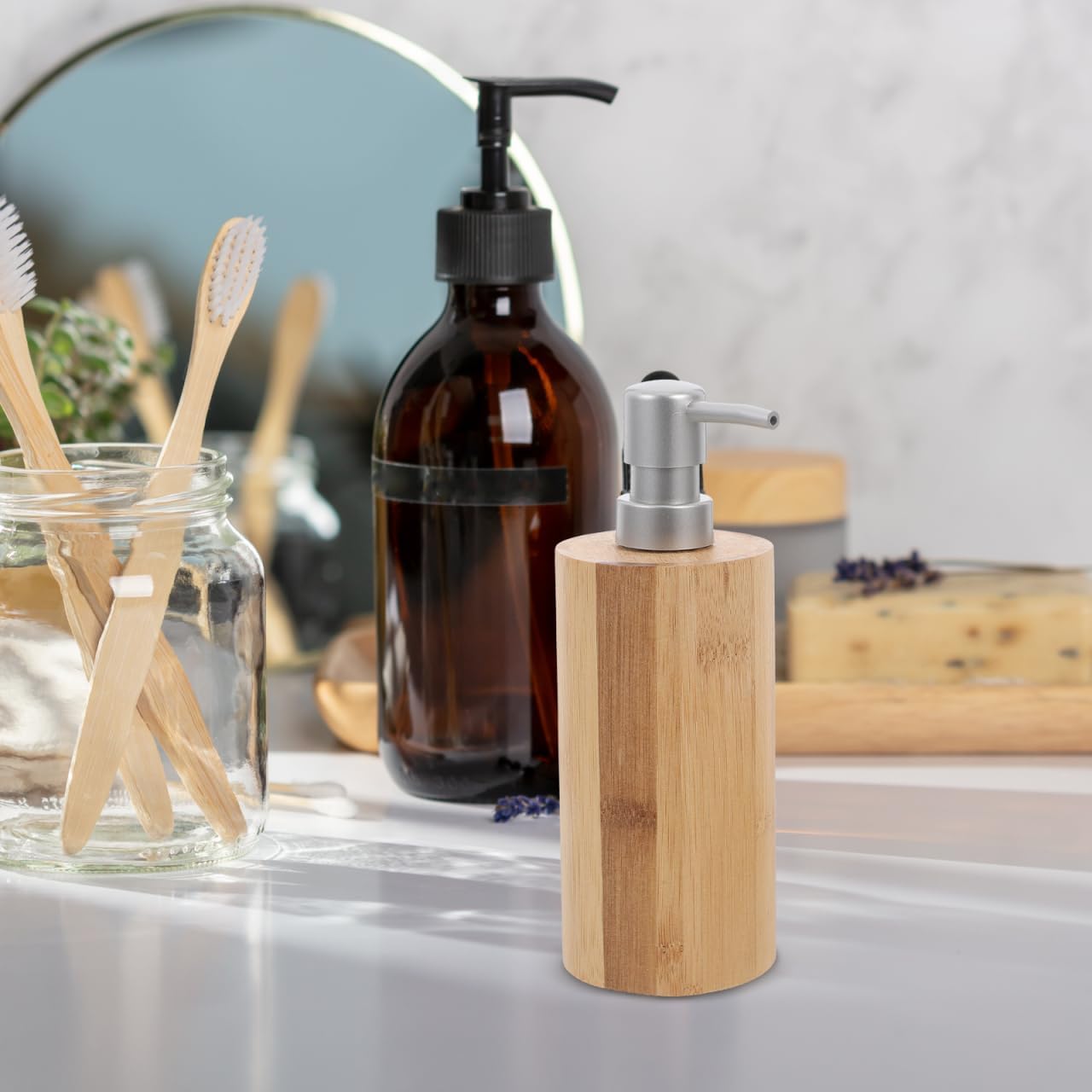 Bathroom Countertop Lotion Dispenser Press Type Pump Bottle for Shampoo Liquid Soap and Hand Lotion Refillable with Durable Base 8.07X2.75X2.75In for Kitchen and Bath