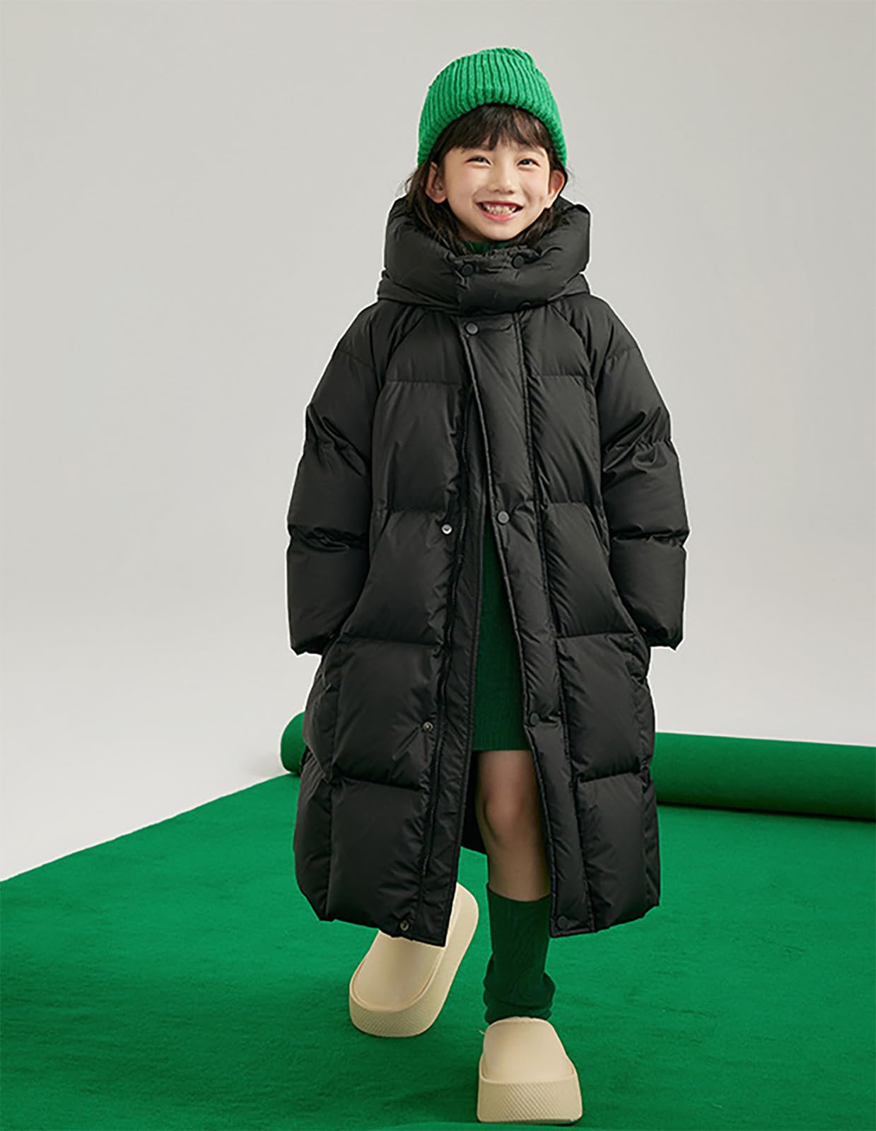 Cappotto invernale per bambini e ragazze, lunghezza media, cappotti caldi, imbottitura in cotone, tipo piumino