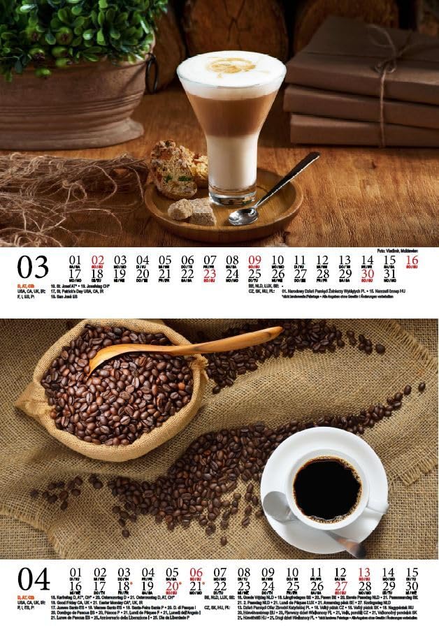 Calendrier Mural 2026 Café - Format A3, Haute Qualité Papier 170g/m²
