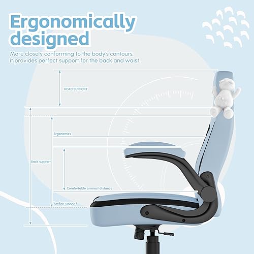 Miniatura 5 de Silla de escritorio, silla de oficina ergonómica para adultos, silla de computadora con soporte lumbar y reposabrazos abatibles, silla de oficina de