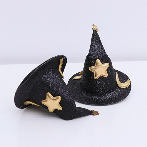 Miniatura 5 de Happyyami 2 piezas mini sombrero de bruja tocados mujeres niña sombrero pinzas pelo horquillas lindo pasadores negro