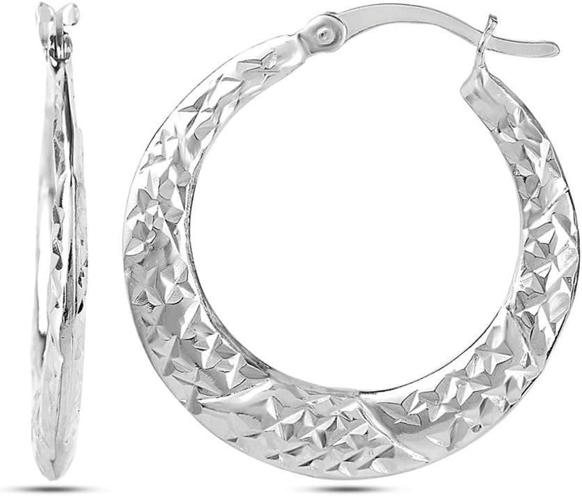 LeCalla 925 Sterling Silver Diamond Cut Hoop Earrings | Hypoallergenic Small Click-Top Jewelry | Handmade Hammered Textured Earring Hoops for Women