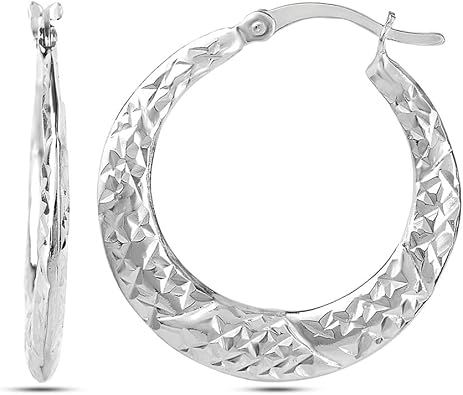 LeCalla 925 Sterling Silver Diamond Cut Hoop Earrings | Hypoallergenic Small Click-Top Jewelry | Handmade Hammered Textured Earring Hoops for Women