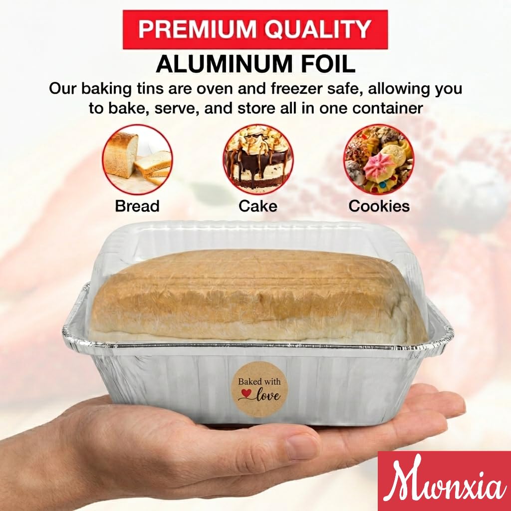 Moldes pequeños de aluminio con tapas para hornear pan, desechables, paquete de 100 para pasteles, pastel de carne o pastel de limón