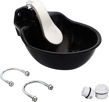 Automatic Livestock Water Bowl, Cast Iron Push Paddle Waterer for Cattle, Horse, Goat & Pig, Heavy Duty Outdoor Metal Automatic Drinking Bowl, 0.55 Gal