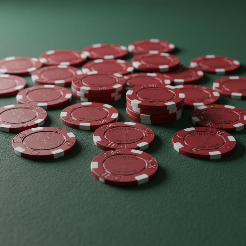 100 Free Drink RED Poker Chips Tokens for Restaurants OR BAR - Wine GlassF