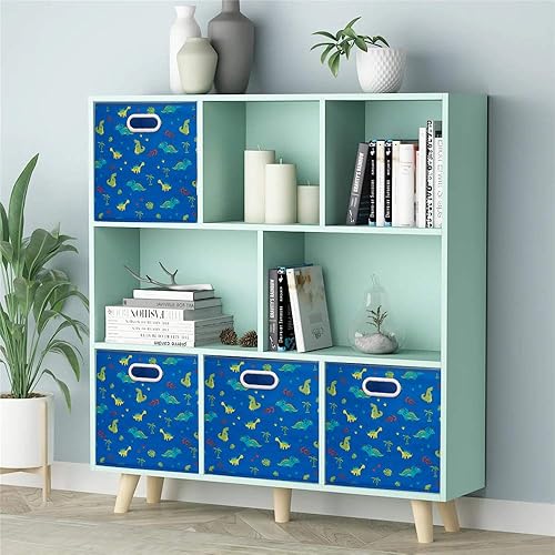 Miniatura 7 de QY-SC06-3 - Cubos de almacenamiento de tela de dinosaurio para niños de 13 x 13 x 13 pulgadas, cubos de almacenamiento de color azul marino, cajas