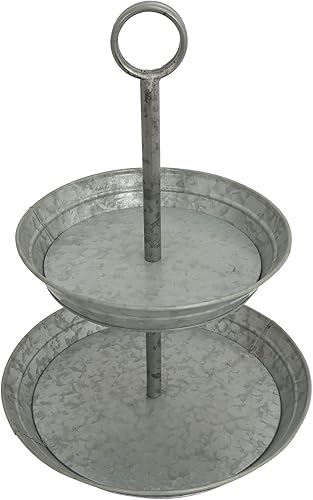 Miniatura 5 de FLORA Farmhouse - Bandeja galvanizada de 2 niveles con asa de transporte, bandeja de exhibición de metal rústico para cupcakes, postres y frutas,