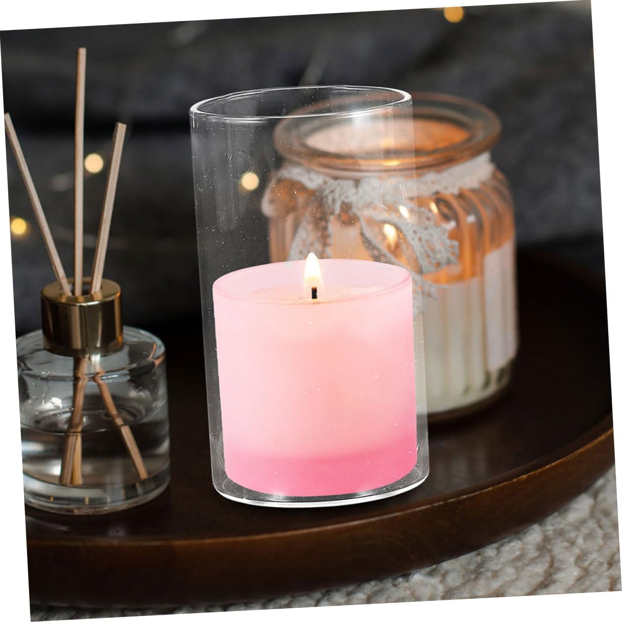 Cabilock 3pcs Candle Covers Transparent Cylinder Tea Light Holders for Home Windproof Candle Protectors for Weddings Parties
