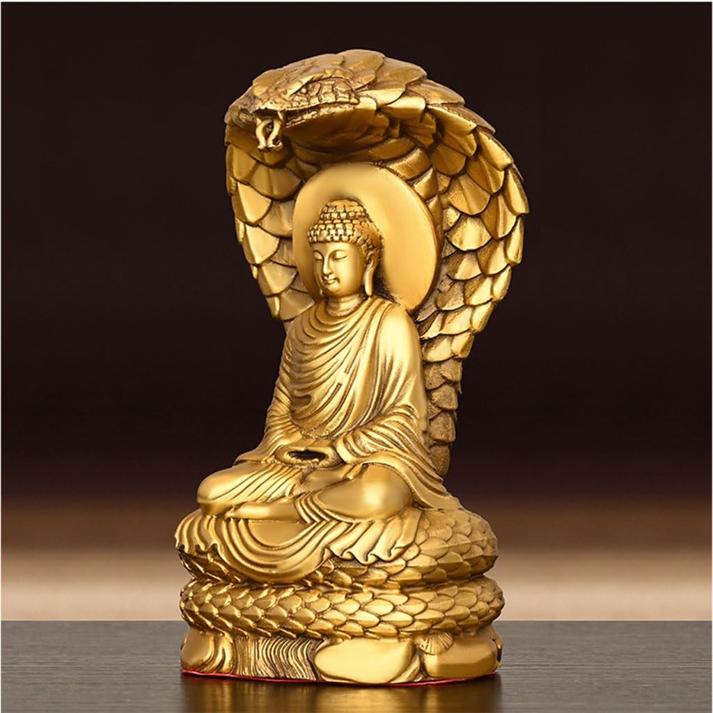 Estatua De Buda Tathagata De Latón, Adornos De Buda Serpiente, Artesanías De Escultura De Buda For El Hogar/Oficina [14 Cm De Tamaño]