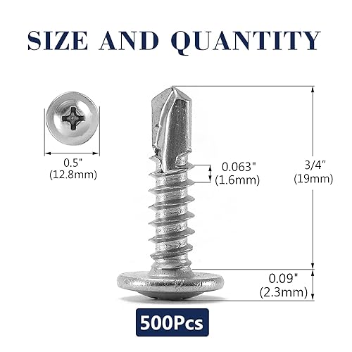 Miniatura 48 de Tornillos de chapa metálica de 2-1/2 pulgadas, 250 tornillos de acero inoxidable 410 tornillos autorroscantes rápidos de cabeza de armadura de acero