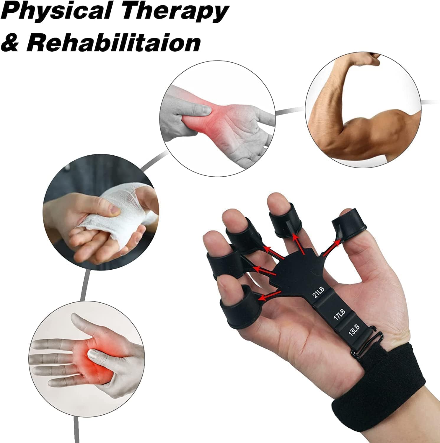 Troft Finger Grip Hand Exerciser, Black, Portable Finger Strength Trainer, Adjustable Resistance, for Hand Therapy, Rehabilitation, Stress Relief 3