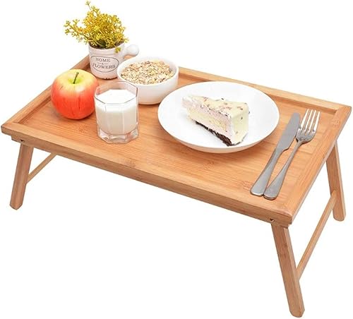 Miniatura 1 de ZSEDP - Mesa plegable de madera para laptop bandejas de cama para desayuno plegables ajustables con tapa abatible y patas para computadora