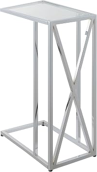 Convenience Concepts Oxford Chrome Glass C End Table 15.75" - Contemporary Modern C Couch Table, Removable Glass Tabletop, for Living Room, Bedroom, Glass/Chrome