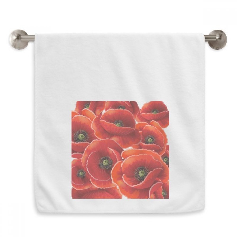 Serviettes débarbouillettes Fleurs Rouges Pavot, serviette moelleuse blanche 13x29 pouces