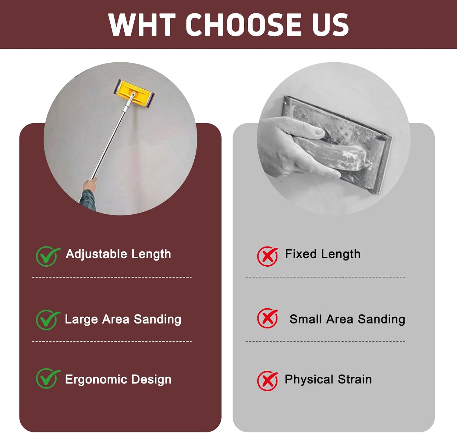Drywall Pole Sander, Manual Hand Sanding Pole with Adjustable Extension Pole, Wall Sander for Ceilings & Walls, Includes 10pcs Sanding Sheets (60, 80, 180, 240, 320Grit)