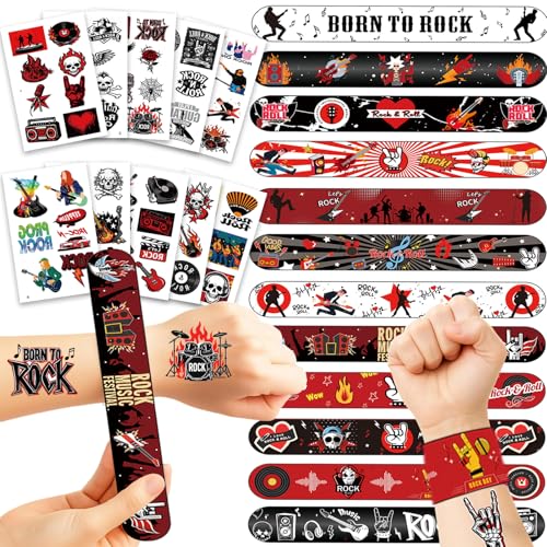 94PCS Rock and Roll Party Favors 24 Slap Bracelets & 70 Temporary Tattoos